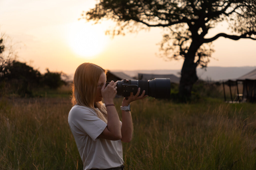 Auf Serengeti Fotosafari im Sonnenuntergang